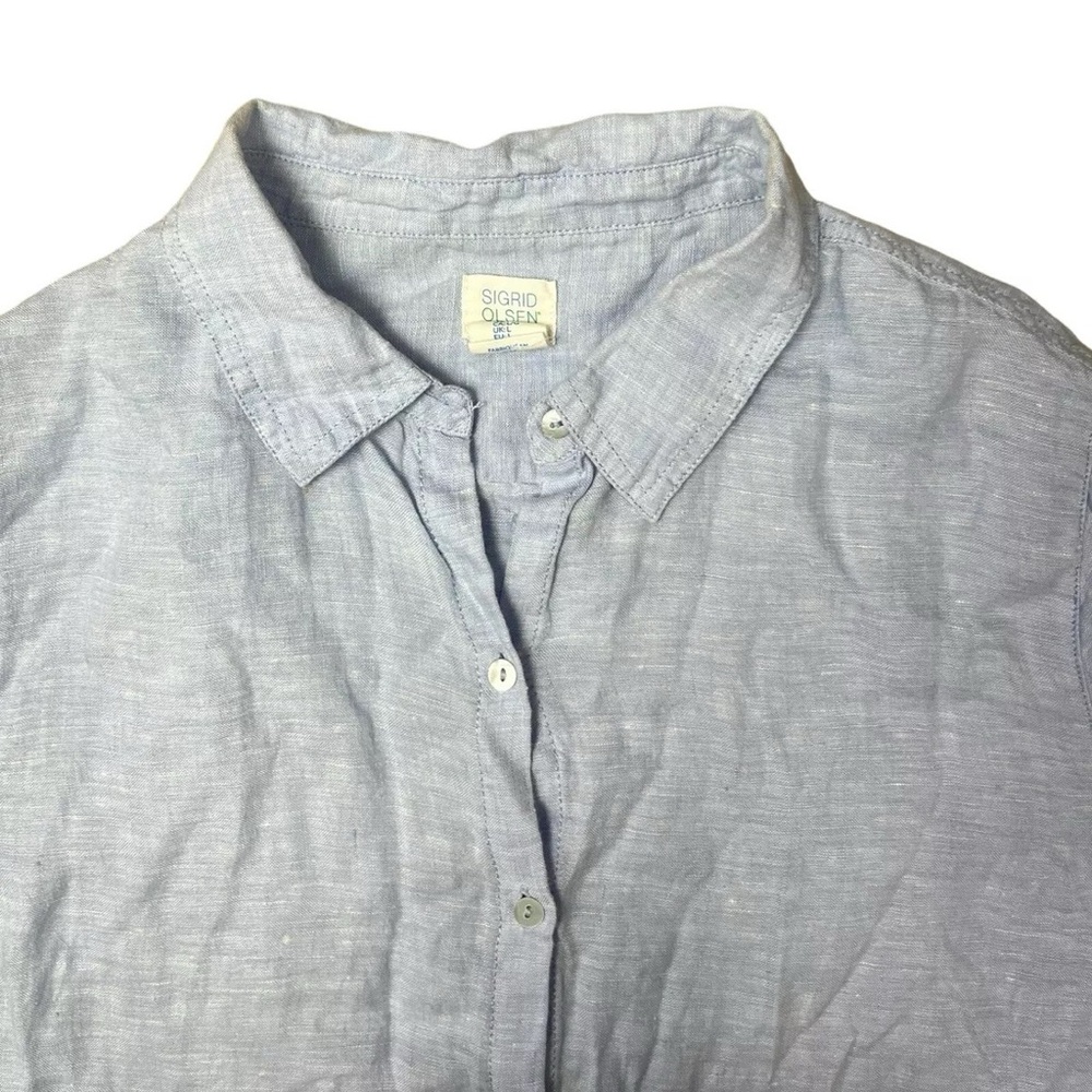 Sigrid Olsen Chambray Button Down Up Blouse Blue 100% Linen Casual Top Size L - Picture 5 of 12